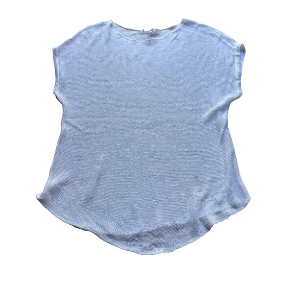 Eileen Fisher Size M White Cotton Blend Sheer Open Knit Short Sleeve Sweater Top - Picture 1 of 13